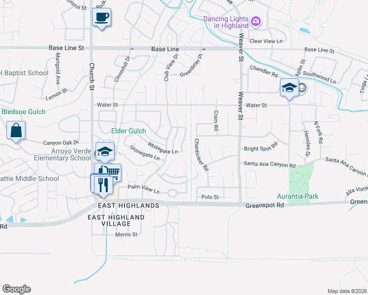 map of restaurants, bars, coffee shops, grocery stores, and more near 29264 Whitegate Lane in Highland