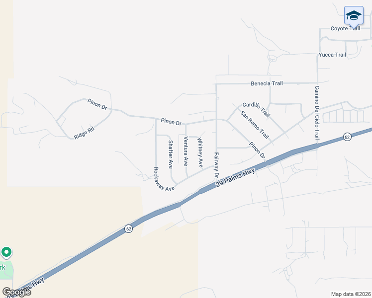 map of restaurants, bars, coffee shops, grocery stores, and more near Ventura Avenue in Yucca Valley