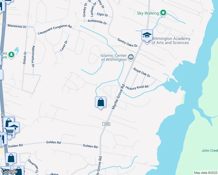 map of restaurants, bars, coffee shops, grocery stores, and more near 6506 Myrtle Grove Rd in Wilmington