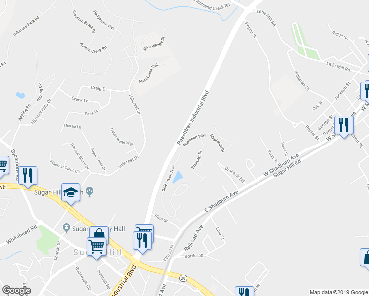 map of restaurants, bars, coffee shops, grocery stores, and more near 1537 Maplecliff Way in Sugar Hill