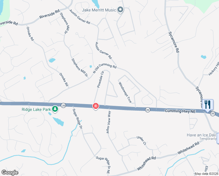map of restaurants, bars, coffee shops, grocery stores, and more near 5487 Pinedale Circle in Sugar Hill