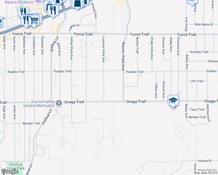 map of restaurants, bars, coffee shops, grocery stores, and more near 7593 Lucerne Vista Avenue in Yucca Valley