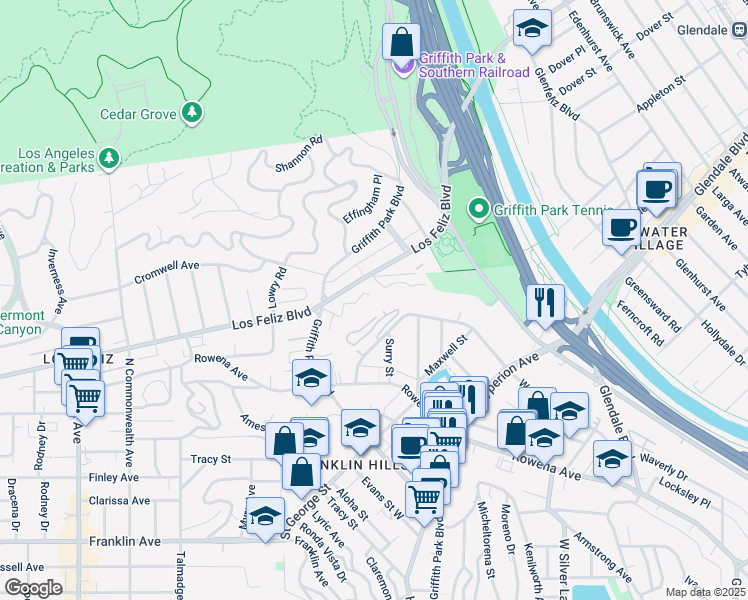map of restaurants, bars, coffee shops, grocery stores, and more near 3800 Los Feliz Boulevard in Los Angeles