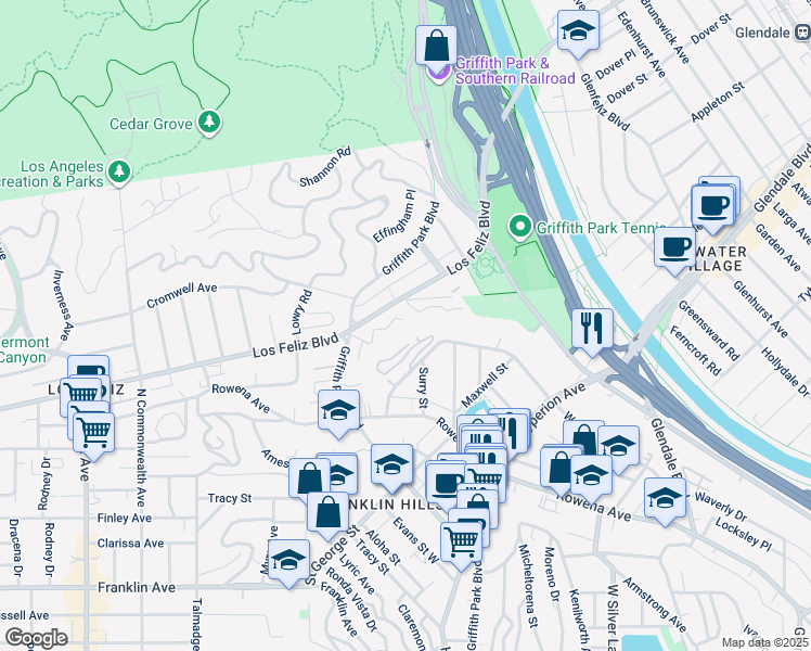 map of restaurants, bars, coffee shops, grocery stores, and more near 3800 Los Feliz Boulevard in Los Angeles