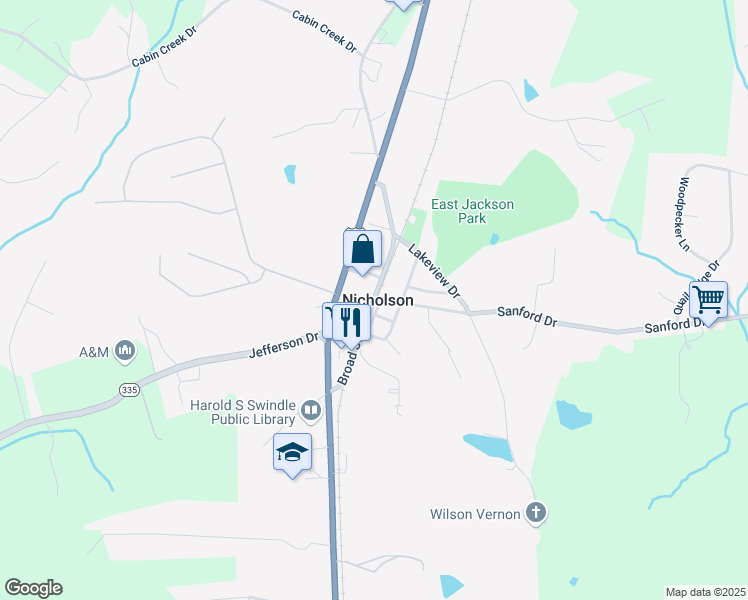 map of restaurants, bars, coffee shops, grocery stores, and more near in Nicholson