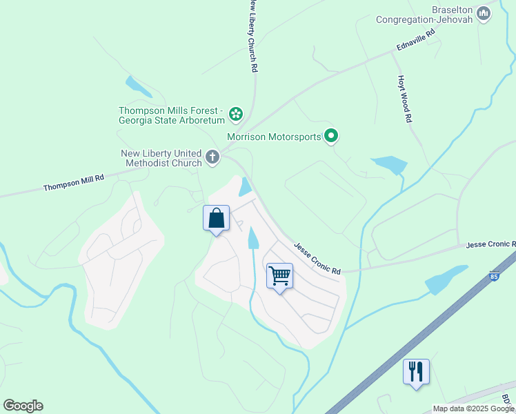 map of restaurants, bars, coffee shops, grocery stores, and more near 29 Franklin Street in Braselton