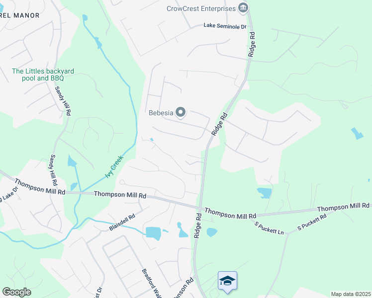 map of restaurants, bars, coffee shops, grocery stores, and more near 3898 Ridge Road in Buford