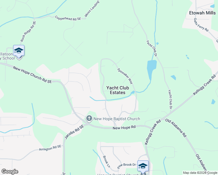 map of restaurants, bars, coffee shops, grocery stores, and more near 3386 Spinnaker Way in Acworth