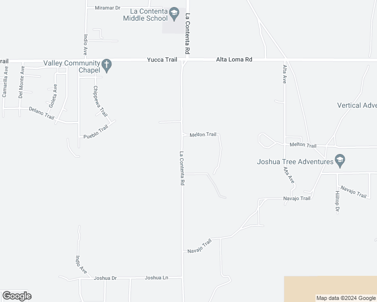 map of restaurants, bars, coffee shops, grocery stores, and more near 7635 La Contenta Road in Yucca Valley