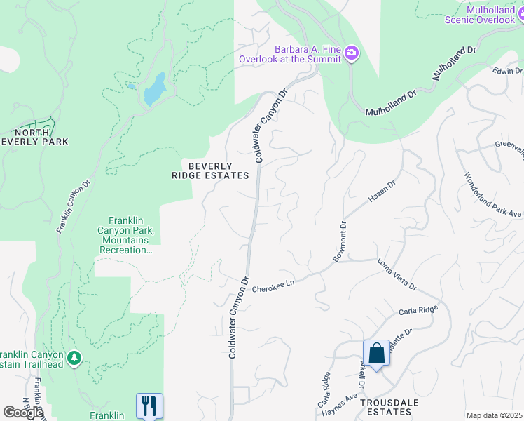 map of restaurants, bars, coffee shops, grocery stores, and more near 2288 Coldwater Canyon Drive in Beverly Hills