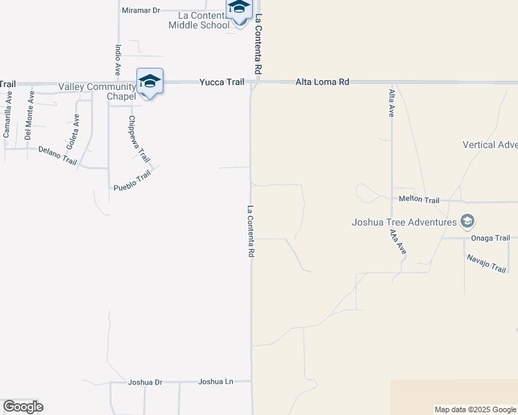 map of restaurants, bars, coffee shops, grocery stores, and more near 7635 La Contenta Road in Yucca Valley