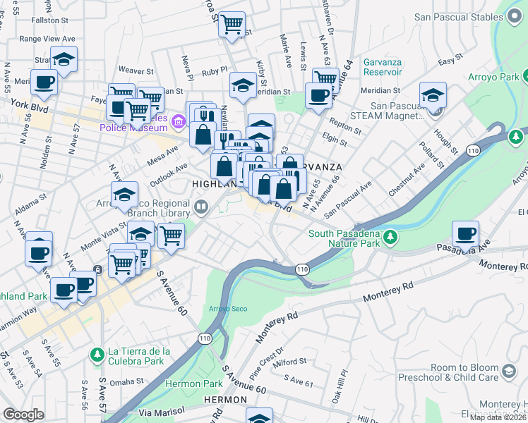 map of restaurants, bars, coffee shops, grocery stores, and more near 6320 York Boulevard in Los Angeles