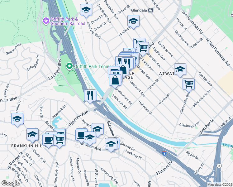 map of restaurants, bars, coffee shops, grocery stores, and more near 2980 Glendale Boulevard in Los Angeles