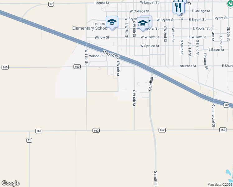 map of restaurants, bars, coffee shops, grocery stores, and more near 1105 Southwest 8th Street in Lockney