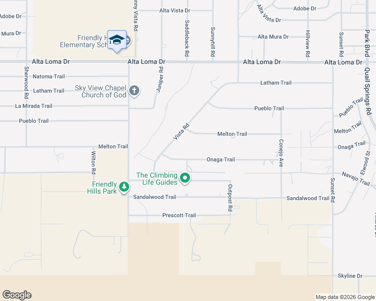 map of restaurants, bars, coffee shops, grocery stores, and more near 61138 Onaga Trail in Joshua Tree