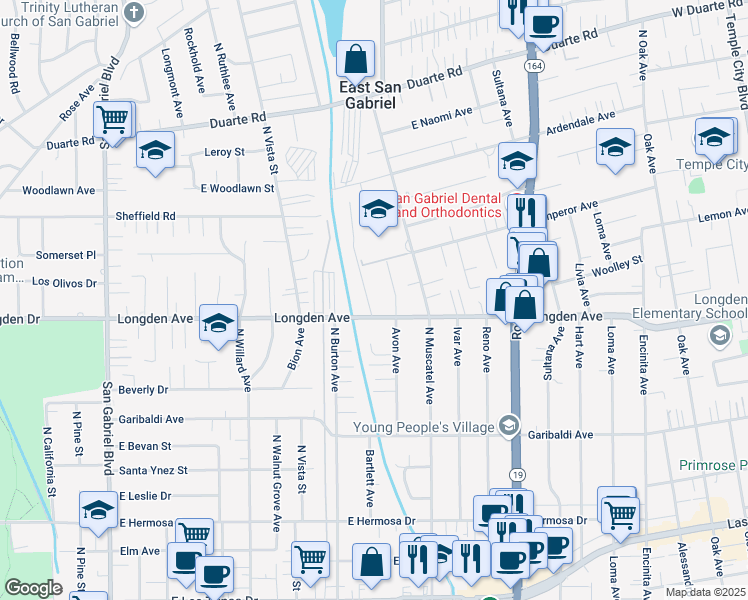 map of restaurants, bars, coffee shops, grocery stores, and more near 6318 Lemon Avenue in San Gabriel