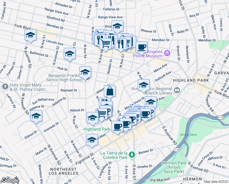 map of restaurants, bars, coffee shops, grocery stores, and more near 5670 Ash Street in Los Angeles