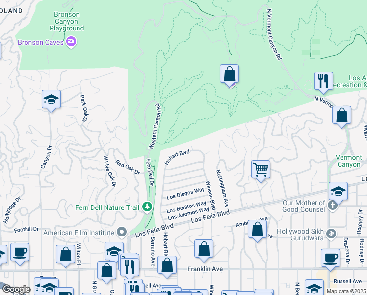 map of restaurants, bars, coffee shops, grocery stores, and more near 2323 North Hobart Boulevard in Los Angeles