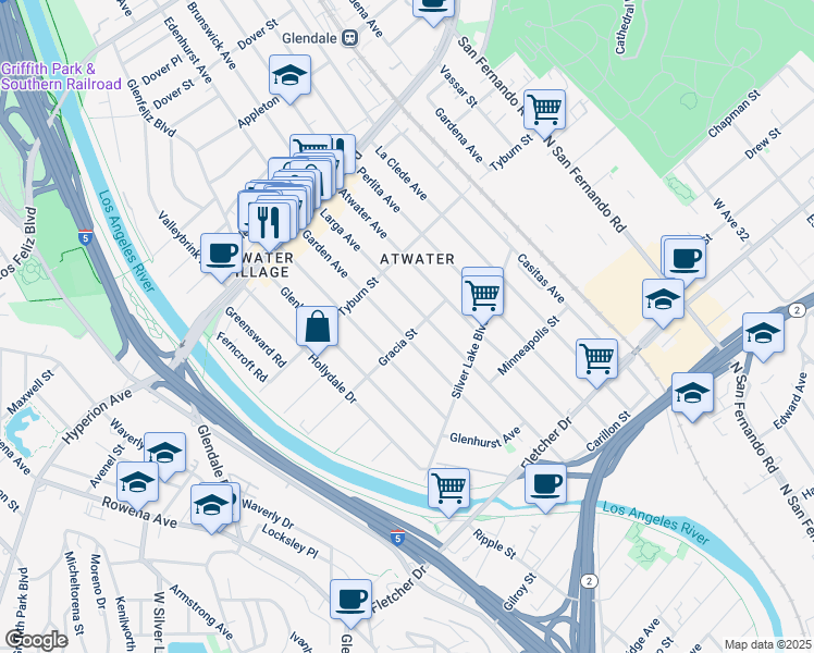map of restaurants, bars, coffee shops, grocery stores, and more near 3317 Garden Avenue in Los Angeles
