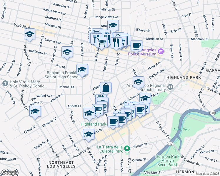 map of restaurants, bars, coffee shops, grocery stores, and more near 5670 Ash Street in Los Angeles