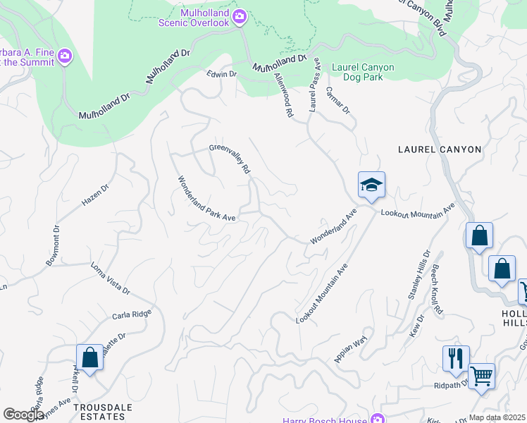 map of restaurants, bars, coffee shops, grocery stores, and more near 8763 Wonderland Park Avenue in Los Angeles