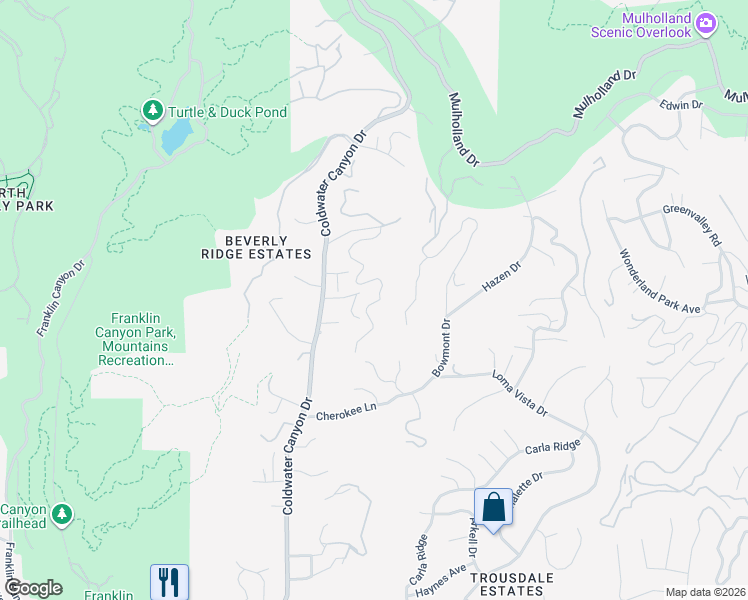 map of restaurants, bars, coffee shops, grocery stores, and more near 9527 Dalegrove Drive in Beverly Hills