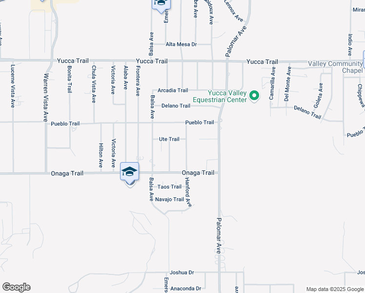 map of restaurants, bars, coffee shops, grocery stores, and more near 7592 Hanford Avenue in Yucca Valley
