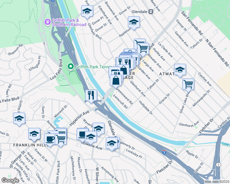 map of restaurants, bars, coffee shops, grocery stores, and more near 2980 Glendale Boulevard in Los Angeles