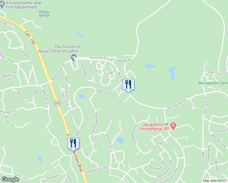 map of restaurants, bars, coffee shops, grocery stores, and more near 4443 Resort Loop in Navajo County