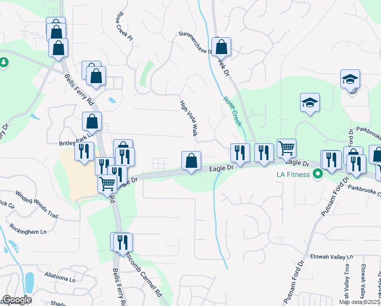 map of restaurants, bars, coffee shops, grocery stores, and more near 2026 Cresthaven Walk in Woodstock