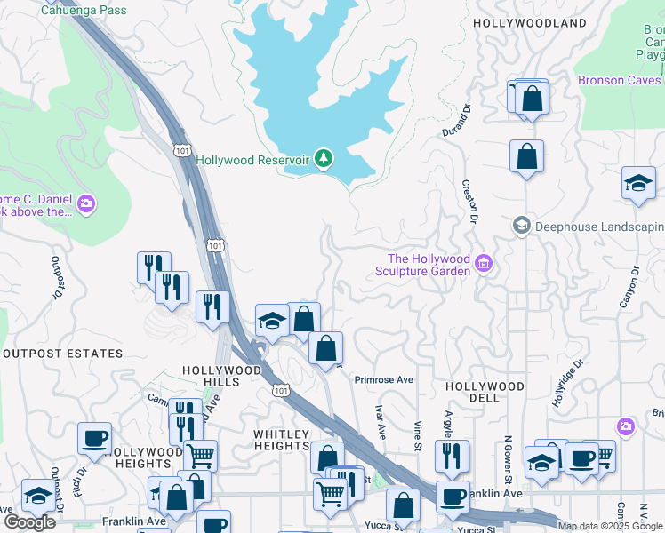 map of restaurants, bars, coffee shops, grocery stores, and more near 2360 San Marco Drive in Los Angeles