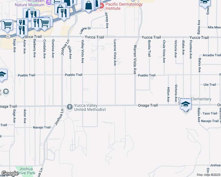 map of restaurants, bars, coffee shops, grocery stores, and more near 7576 Lucerne Vista Avenue in Yucca Valley