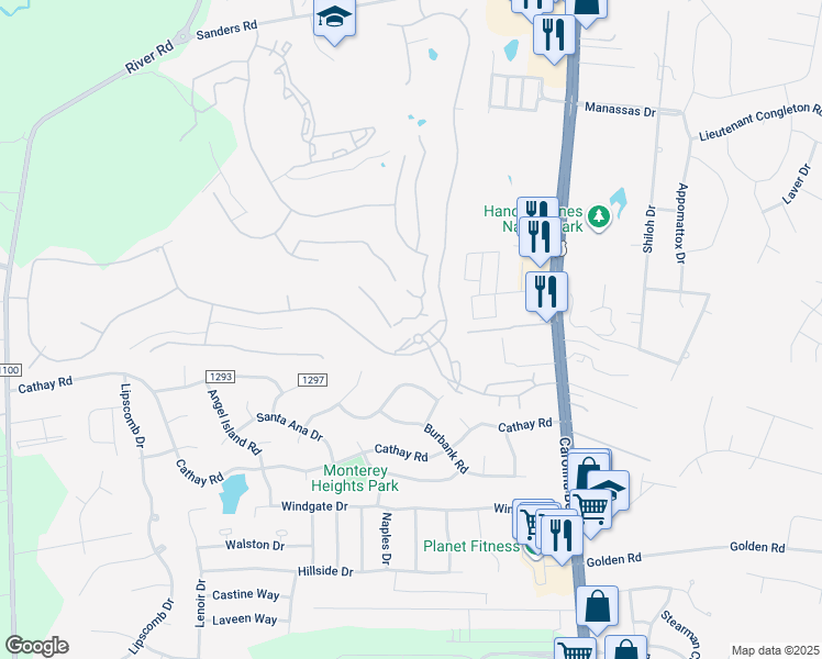 map of restaurants, bars, coffee shops, grocery stores, and more near 649 Rivage Promenade in Wilmington