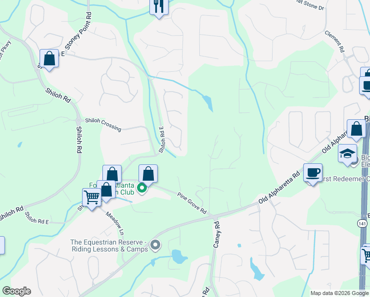 map of restaurants, bars, coffee shops, grocery stores, and more near 6503 Surrey Run Place in Alpharetta