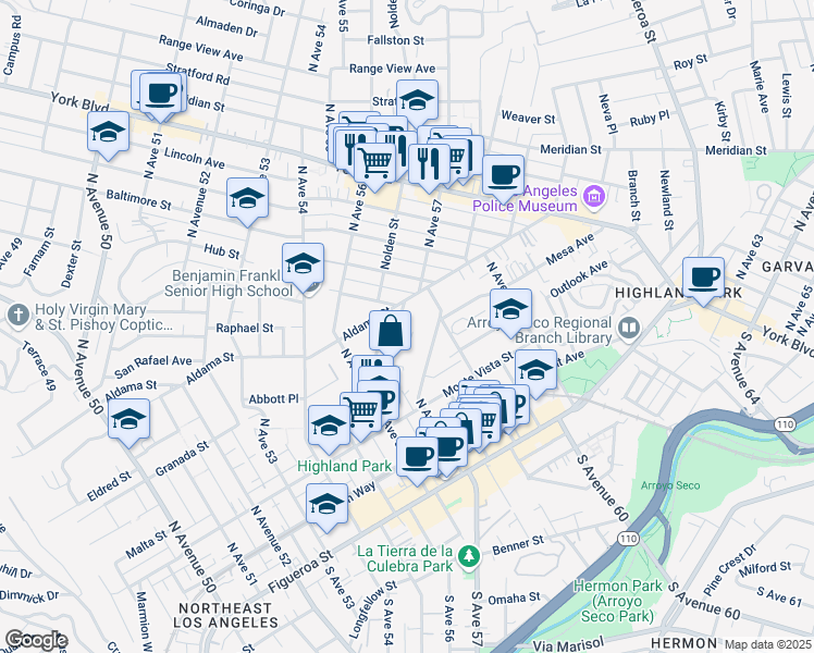 map of restaurants, bars, coffee shops, grocery stores, and more near 5676 Ash Street in Los Angeles