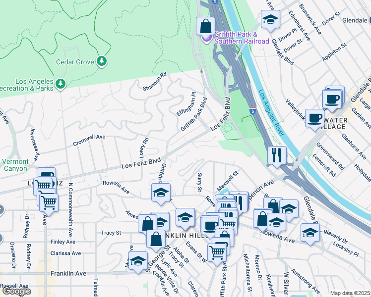 map of restaurants, bars, coffee shops, grocery stores, and more near 3808 Los Feliz Boulevard in Los Angeles