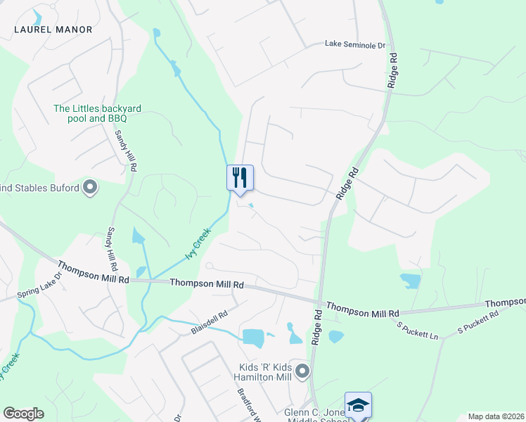map of restaurants, bars, coffee shops, grocery stores, and more near 3935 Portico Run Drive Northeast in Buford