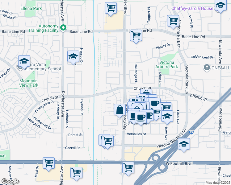 map of restaurants, bars, coffee shops, grocery stores, and more near 12240 Chantrelle Drive in Rancho Cucamonga
