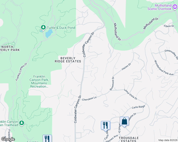 map of restaurants, bars, coffee shops, grocery stores, and more near 9525 Dalegrove Drive in Beverly Hills