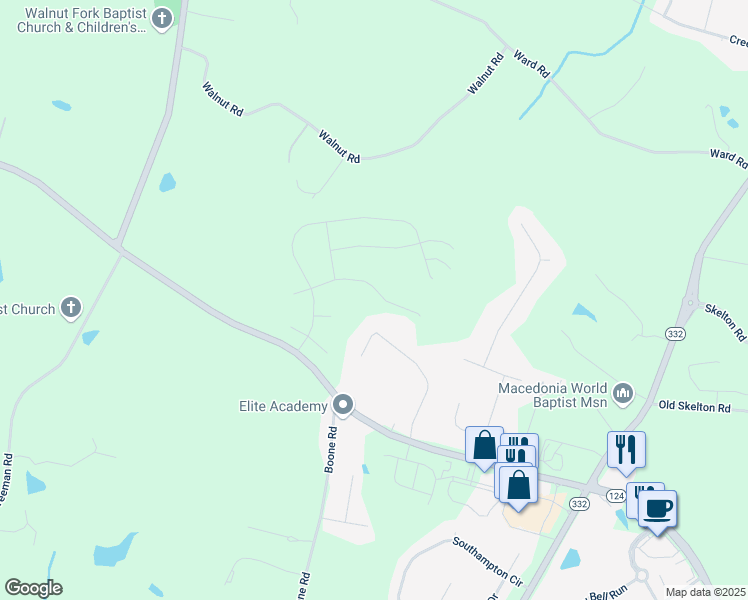 map of restaurants, bars, coffee shops, grocery stores, and more near 186 Pond Court in Hoschton