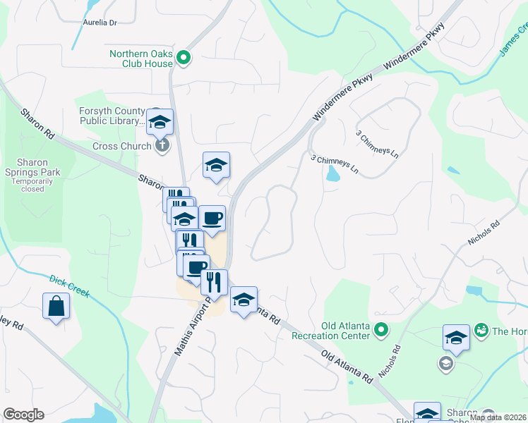 map of restaurants, bars, coffee shops, grocery stores, and more near 4235 Mantle Ridge Drive in Cumming