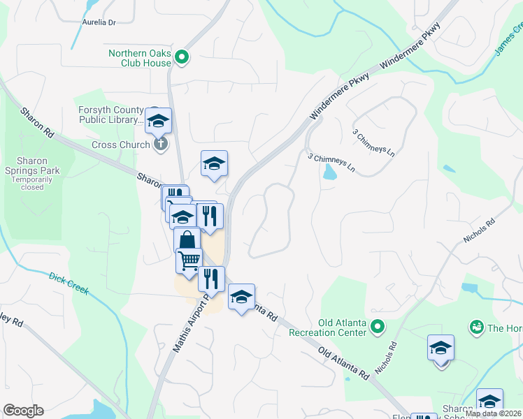 map of restaurants, bars, coffee shops, grocery stores, and more near 4235 Mantle Ridge Dr in Cumming