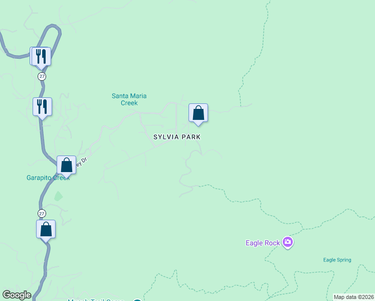 map of restaurants, bars, coffee shops, grocery stores, and more near 1557 Penny Road in Topanga