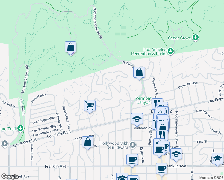 map of restaurants, bars, coffee shops, grocery stores, and more near 4758 Bonvue Avenue in Los Angeles