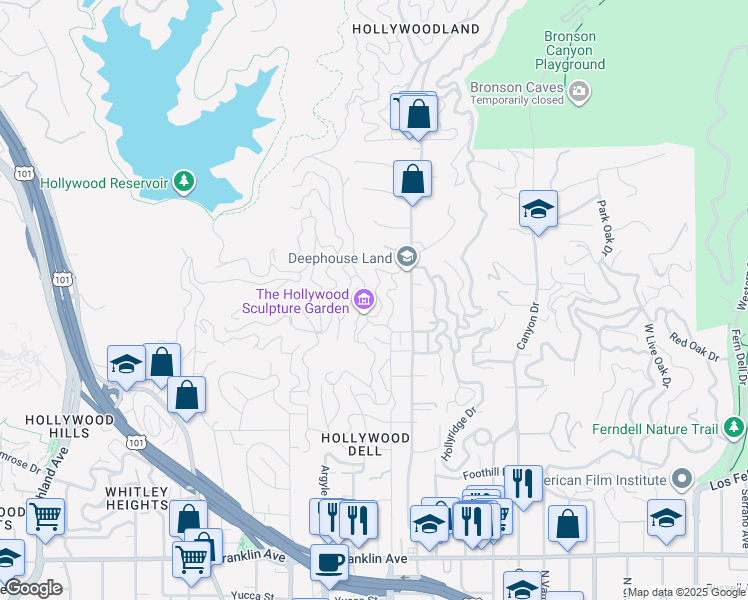 map of restaurants, bars, coffee shops, grocery stores, and more near 2531 Dearborn Drive in Los Angeles