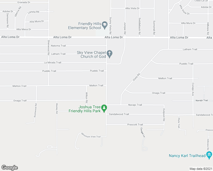 map of restaurants, bars, coffee shops, grocery stores, and more near Melton Trail in Joshua Tree
