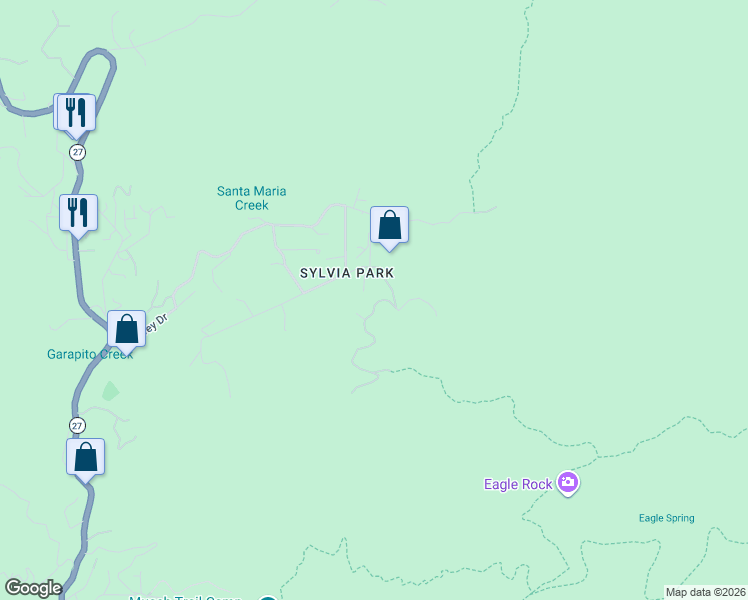 map of restaurants, bars, coffee shops, grocery stores, and more near 1557 Penny Road in Topanga