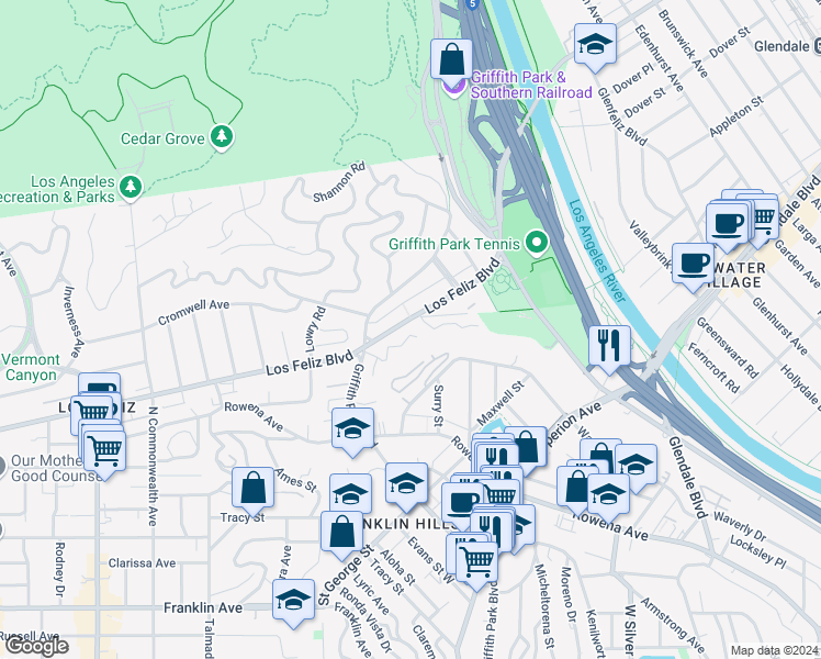 map of restaurants, bars, coffee shops, grocery stores, and more near 3800 Los Feliz Boulevard in Los Angeles