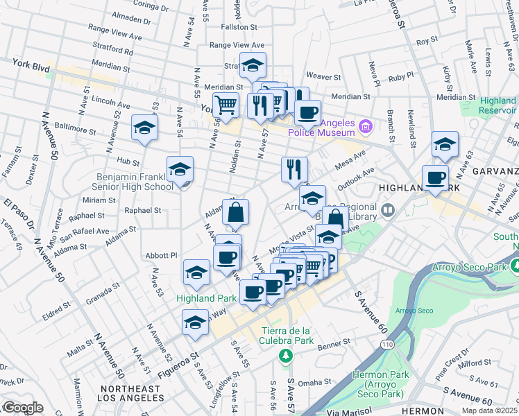 map of restaurants, bars, coffee shops, grocery stores, and more near 400 North Avenue 57 in Los Angeles