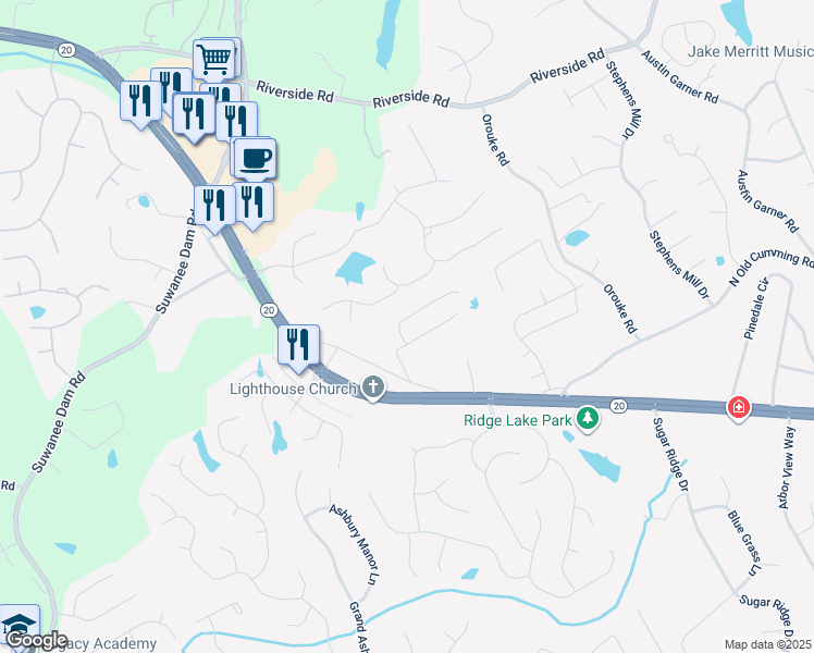 map of restaurants, bars, coffee shops, grocery stores, and more near 511 Wagon Hill Lane in Sugar Hill